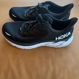 Hoka Clifton, Size 9, Black and White Sneakers